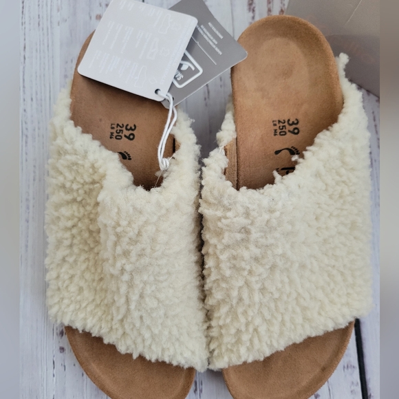 Papillio by Birkenstock Namica Teddy Eggshell Shearling Mules Slides NEW - Picture 10 of 14